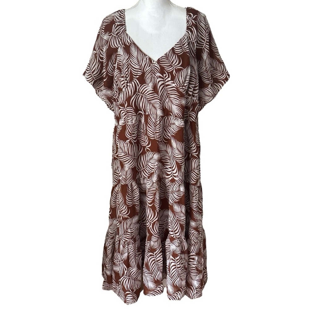 Her Destiny Women Tropical Floral Print Brown/White Maxi Long Dress NWOT